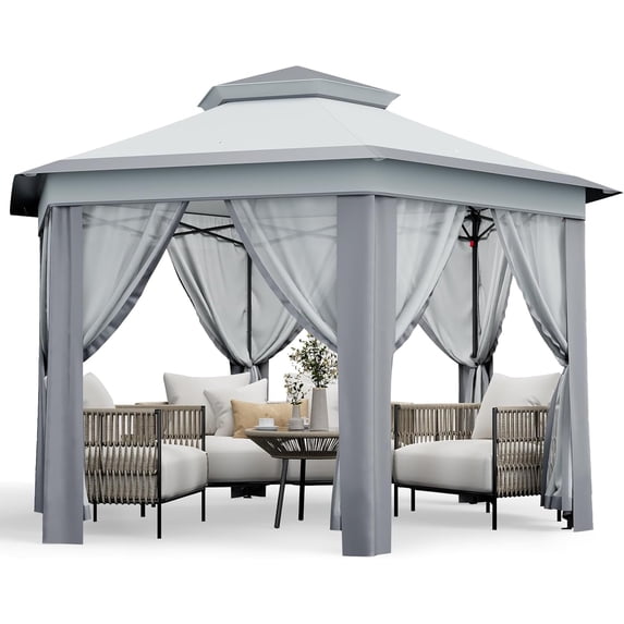 Lumiparty 13x13 ft Outdoor Pop Up Gazebo with Mosquito Netting, Adjustable Height Gazebo Shelter with Carry Bag for Backyard, Garden, Patio, Gray