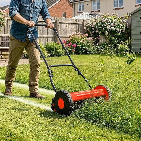 Lumiparty 14" 5-Blade Push Reel Lawn Mower, Manual Grass Cutter with Adjustable Cutting Height, Lightweight Hand Push Mower for Small & Medium Yards, Red