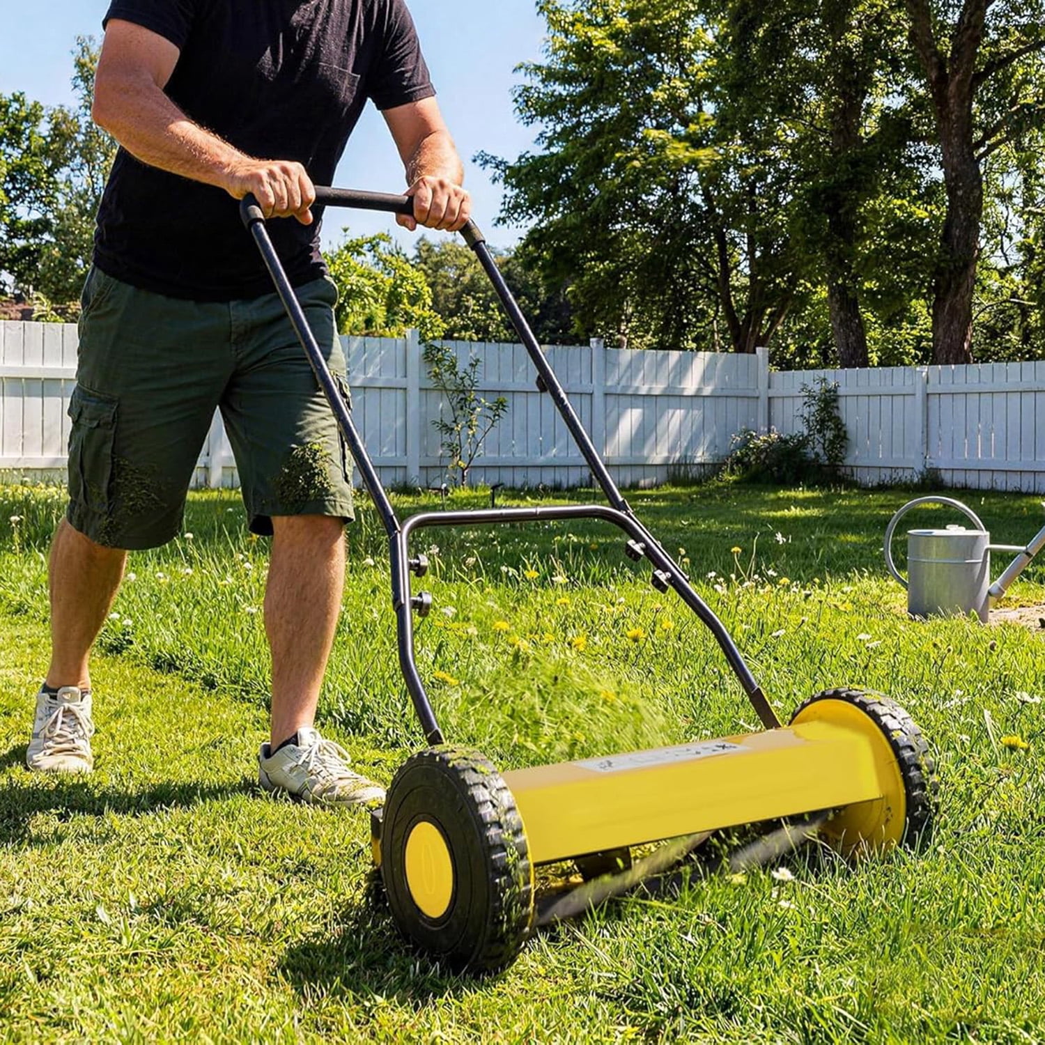 Lumiparty 14" 5-Blade Push Reel Lawn Mower, Manual Grass Cutter with Adjustable Cutting Height, Lightweight Hand Push Mower for Small & Medium Yards, Yellow