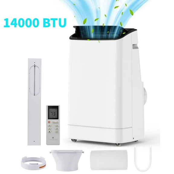 Lumiparty 14000 BTU Portable Air Conditioner with LED Display, with Remote & Window Kit, 3-In-1 Cooling, Fan & Dehumidifier AC Unit, Cools Rooms up to 750 Sq.ft, Black