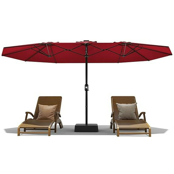 Lumiparty 15FT Large Patio Umbrella with Base Included, Double-Sided Rectangle Market Umbrella with Cross Base and Sandbag for Pool Lawn Garden, Wine Red