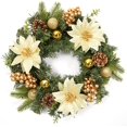 thumbnail image 1 of Lumiparty 16" Christmas Wreath for Front Door, Xmas Door Wreath with Balls, Artificial Flowers, Berries & Pine Cones for Fireplace Wall Window Holiday Decoration, Gold, 1 of 7
