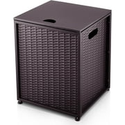 Lumiparty 16 in Propane Metal Tank Cover Table for Gas Fire Pits, Hides Any Standard 20 LB Propane Tanks, Hideaway Table with Side Handles, Brown
