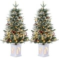 thumbnail image 1 of Lumiparty 2 PCS 3ft Artificial Christmas Tree with 78 Warm White LED Lights, Pre-Lit Fiber Optic with Snowflakes and Red Berries, Perfect for Home, Porch, Office, Snowman Base, 1 of 9