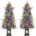 thumbnail image 1 of Lumiparty 2 PCS 4.5ft Tall Artificial Christmas Tree with 150 LED Lights, Two-Color Switchable Christmas Tree Lights, with Snowflake Berries, for Living Room, Office and Holiday Party, 1 of 6