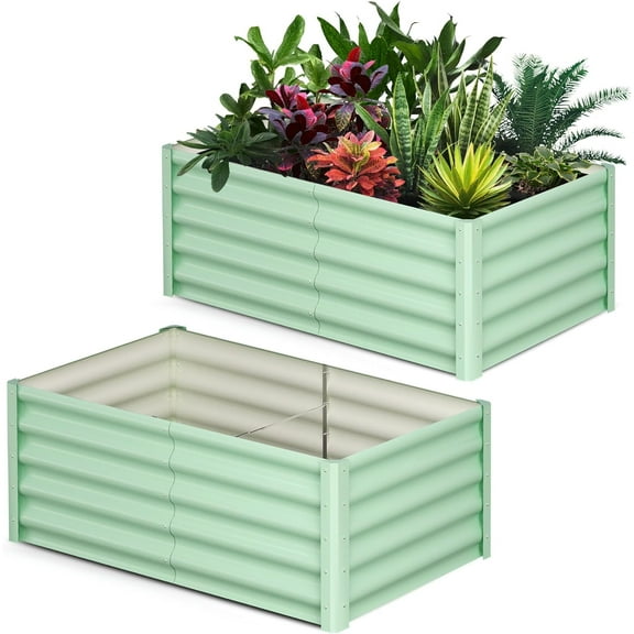 Lumiparty 2 Pack 6x3x1.5ft Metal Galvanized Raised Garden Bed, Ground Planter Box for Outdoor Vegetables Flowers, Beige