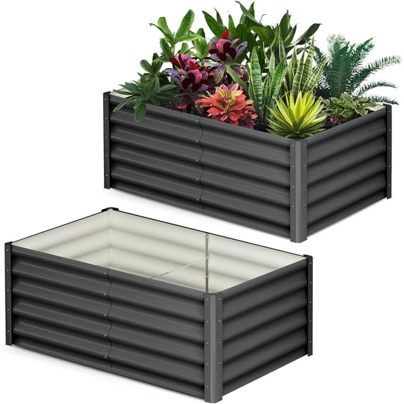Lumiparty 2 Pack 6x3x1.5ft Metal Galvanized Raised Garden Bed, Ground Planter Box for Outdoor Vegetables Flowers, Dark Gray