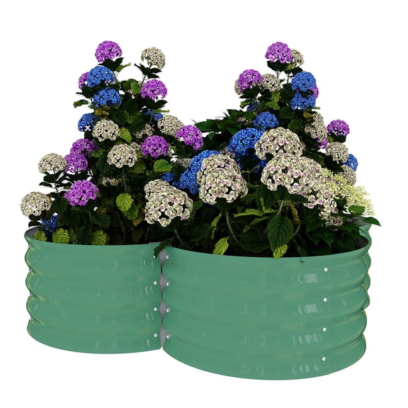 Memoryfield 2-Pack Flower-Shaped Galvanized Raised Garden Beds, 12" Deep Outdoor Metal Planter Boxes – Rust-Proof, No-Stoop Design for Vegetables, Herbs & Flowers, Green