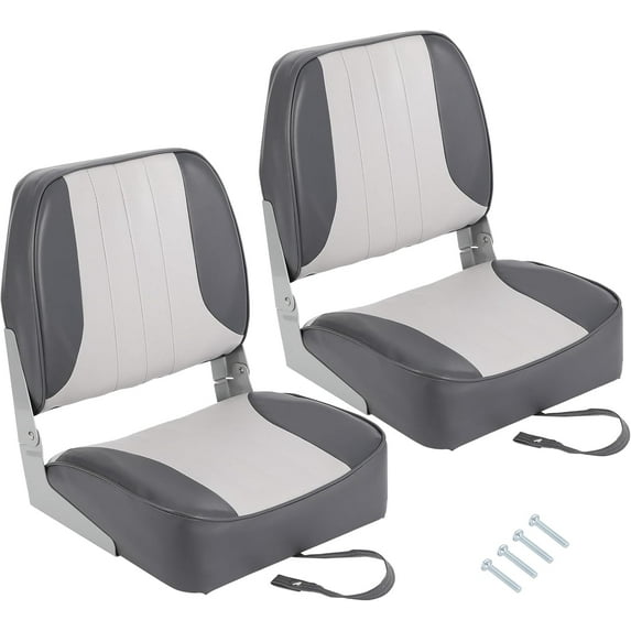 Lumiparty 2 Pack Folding Boat Seats Low Back, Fold-Down Fishing Boat Chair with Thickened Sponge Padding and Hinge for Sightseeing Boat, Speedboat, Light Gray