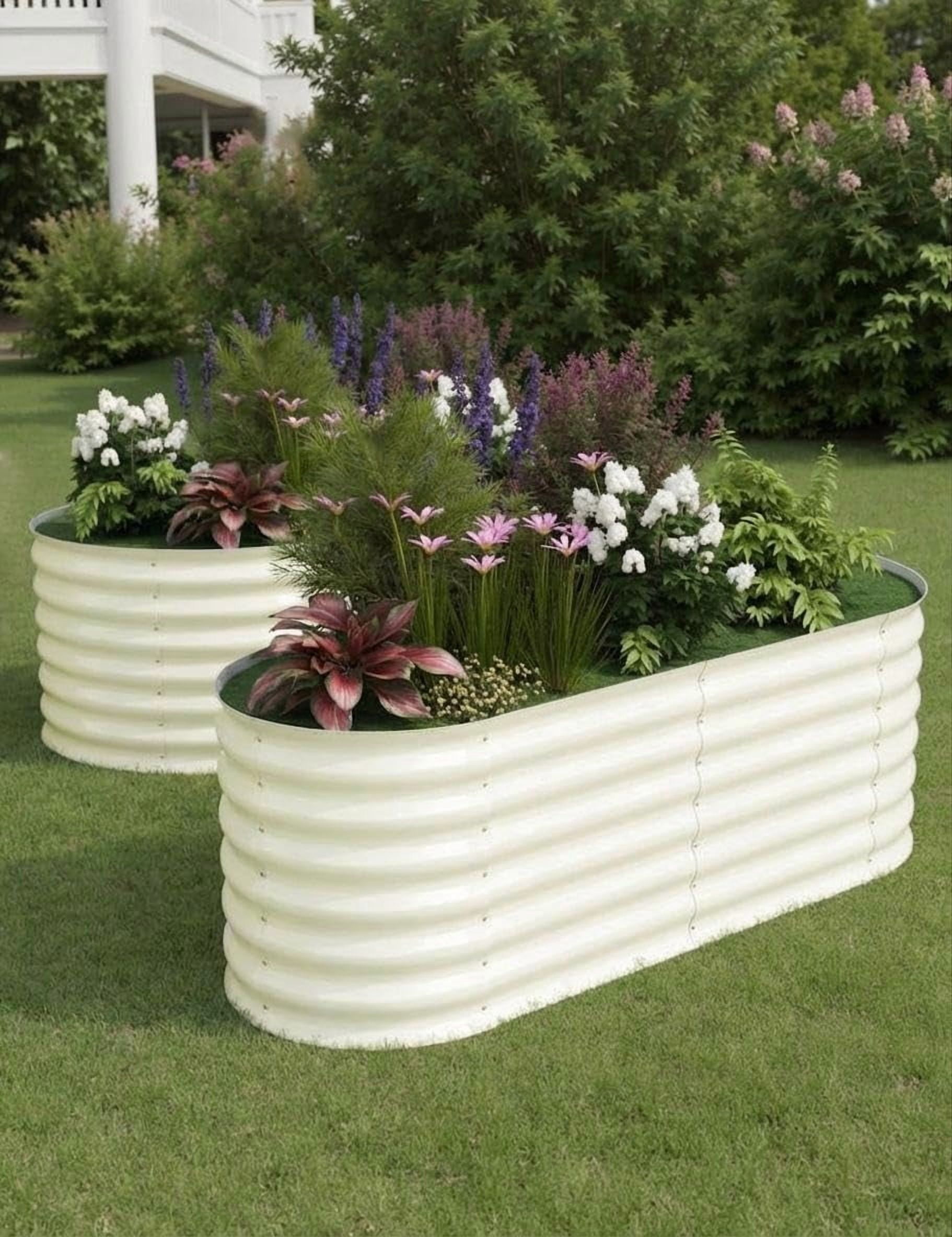 Lumiparty 2 Pack Metal Galvanized Raised Garden Bed, 6x3x2ft Ground Planter Box for Outdoor Vegetables Flowers, Beige