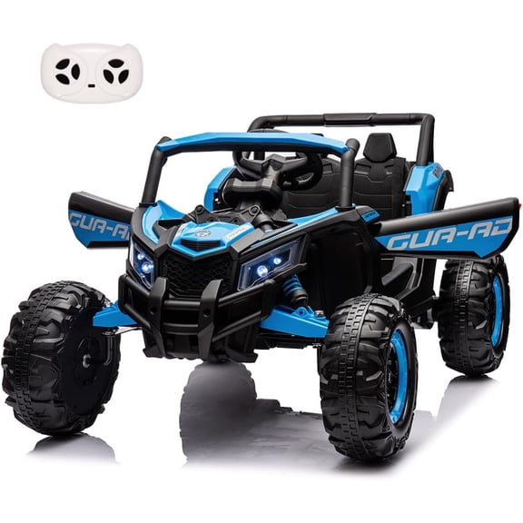 Lumiparty 2 Seater Ride on UTV Car, 24V Electric Vehicle, Electric Off-Road UTV Car w/Remote Control, 2 * 200W Motor, Spring Suspension, Music, Blue