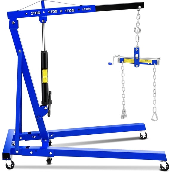 Lumiparty 2 Ton Folding Hydraulic Engine Hoist with Lever, Cherry Picker Shop Crane with 6 Casters, 4400 Lbs Capacity Heavy Duty Crane Lift for Garage, Workshop, Repair, Blue