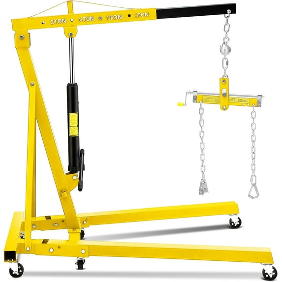 Lumiparty 2 Ton Folding Hydraulic Engine Hoist with Lever, Cherry Picker Shop Crane with 6 Casters, 4400 Lbs Capacity Heavy Duty Crane Lift for Garage, Workshop, Repair, Yellow