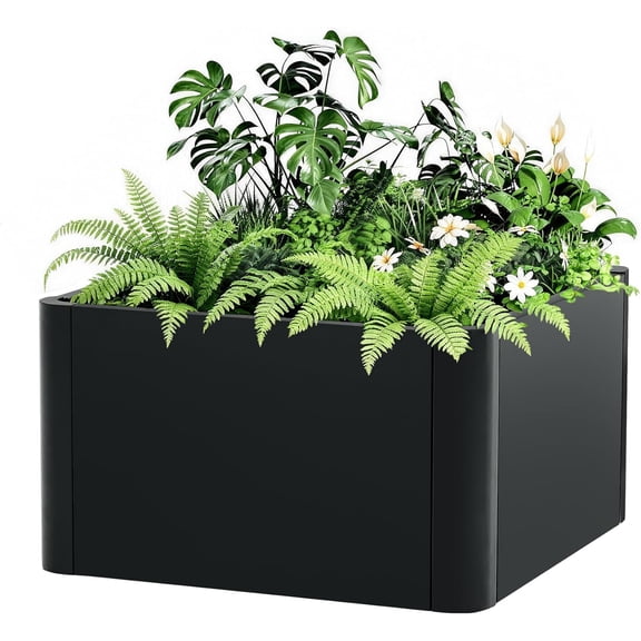 Lumiparty 20" x 20" Metal Raised Garden Bed Planter Box, Rectangular Outdoor Planter without Bottom, Snap-On Assembly for Patio, Garden or Balcony, Black