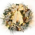 thumbnail image 1 of Lumiparty 24" Christmas Wreath with Lighted, Pre-Lit Xmas Wreath with 20 Light Antlers Bowknot Pine Cones Balls, Wreath for Front Door Indoor Outdoor Holiday Decor, Gold, 1 of 7