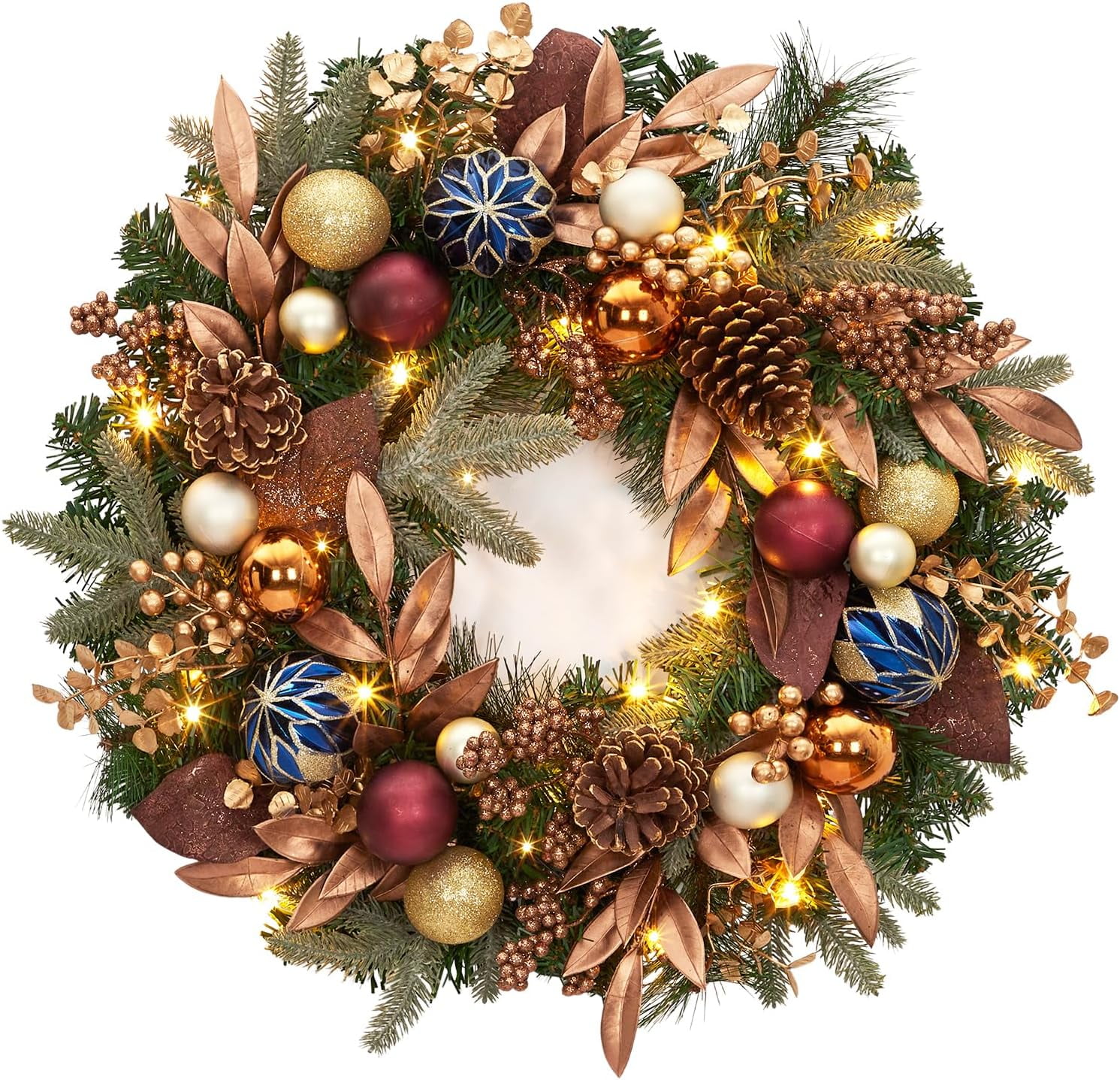 Lumiparty 24" Pre-Lit Christmas Wreaths for Front Door, Xmas Wreath ...