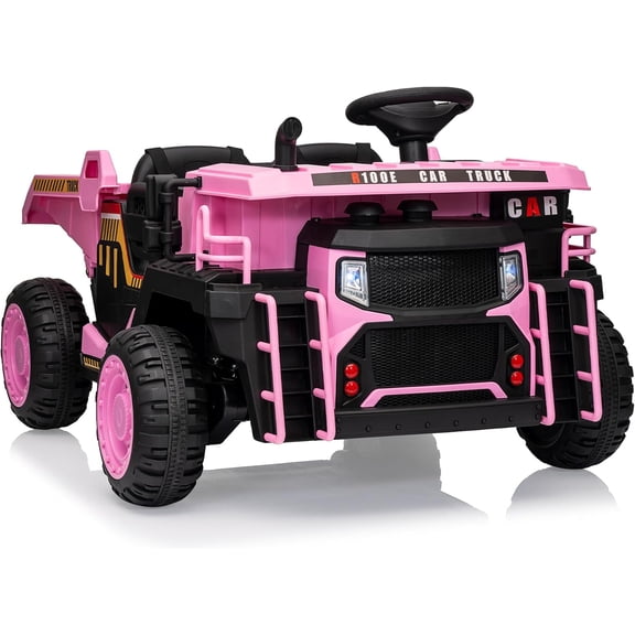 Lumiparty 24V 2-Seater Ride-On Dump Truck for Kids, Remote Control Construction Toy with Electric Dump Bed, Extra Shovel, 2WD/4WD, Music Player & Speeds Up to 4.35 MPH, Pink