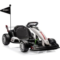 Lumiparty 24V Electric Drift Go Kart for Kids, Ride Car with Adjustable Seat & 7.5MPH Speed, EVA Silent Wheels, Parent-Safety Certified Ride-On Toy, White