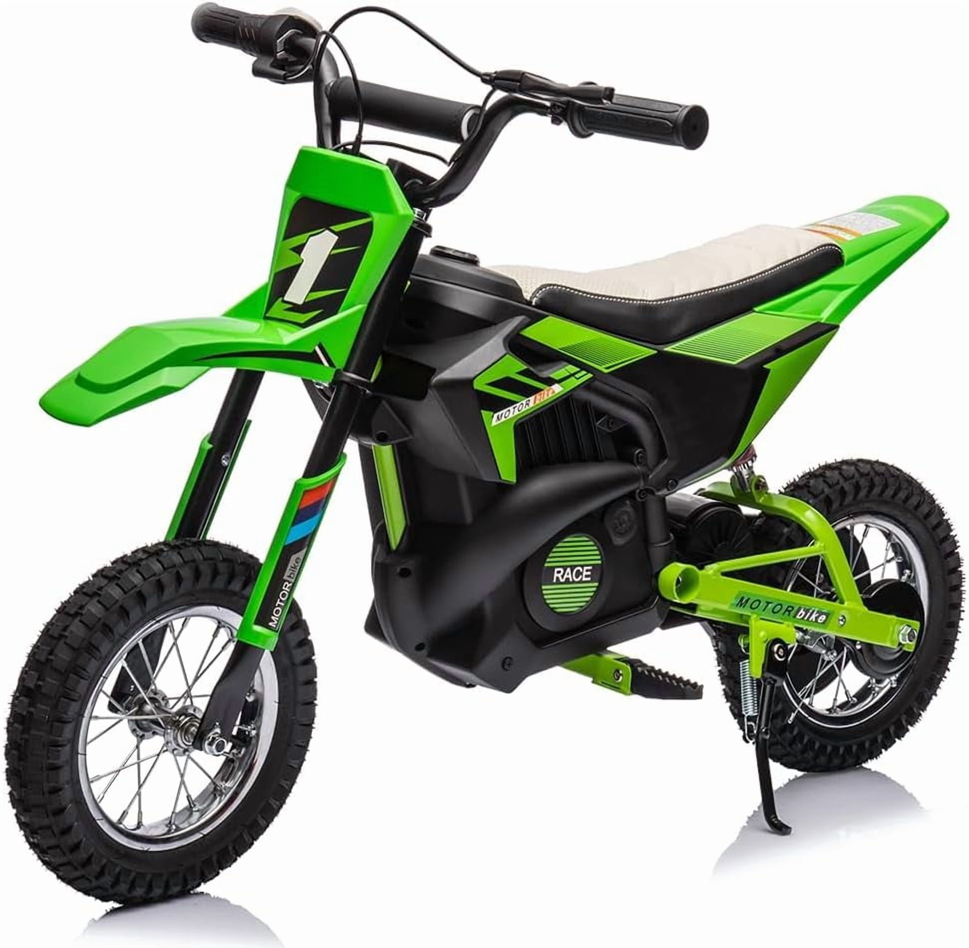 Lumiparty 24V Electric Off-Road Motorcycle, 250W Motor 13.6MPH Fast Speed Motocross Dirt Bike, Twist Grip Throttle, Metal Suspension, Air-Filled Tires, for Kids Teens Age 8+, Green
