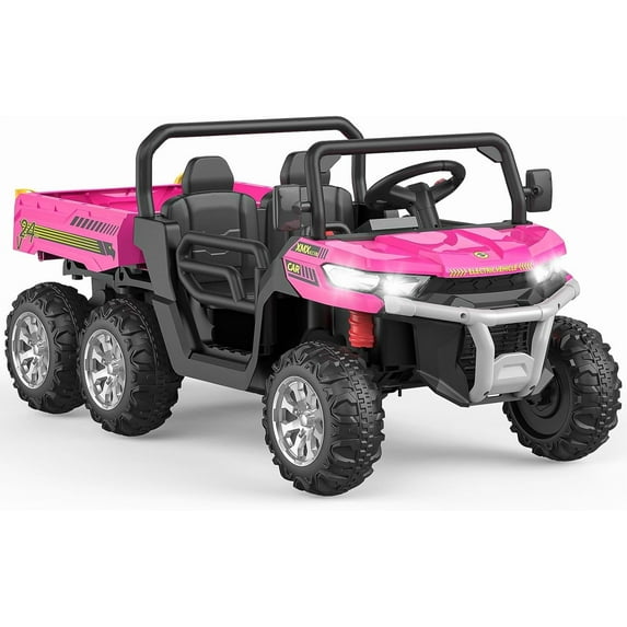 Lumiparty 24V Electric Powered Ride-on Dump Truck for Kids, 2-Seater Child Toy Truck with 6 Wheels 4WD, Remote Control, Parent Control & Music, Pink