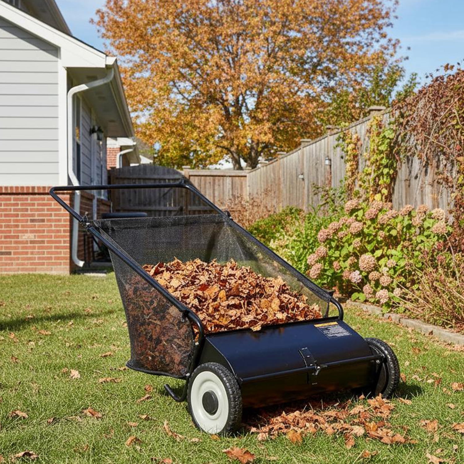 Memoryfield 26" Push Lawn Sweeper with 4 Spinning Brushes, 7 Cu.ft Large Capacity Collector, Adjustable Height Yard Leaf Sweeper for Lawn, Garden & Patio Cleanup, Black