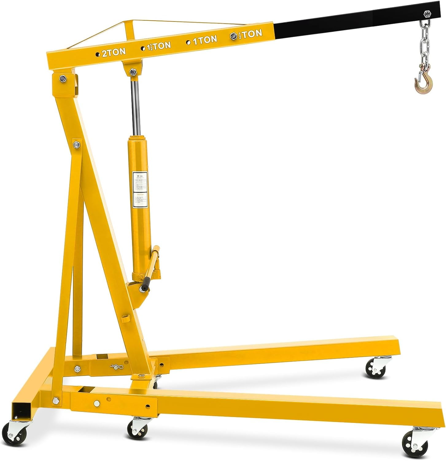 Lumiparty 2T Engine Hoist, Heavy Duty Cherry Picker Shop Crane 4000LB Folding Hydraulic Engine Lift w/ 6 Casters for Garage Workshop Warehouse, Yellow