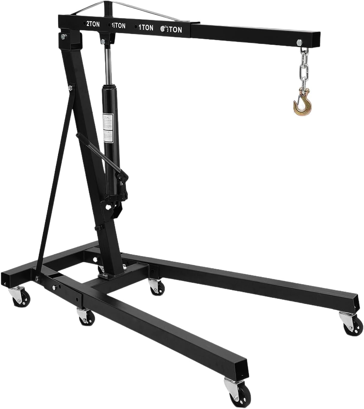 Lumiparty 2T Engine Hoist, Heavy Duty Cherry Picker Shop Crane 4000LB Folding Hydraulic Engine Lift w/ 6 Casters for Garage Workshop Warehouse, Black