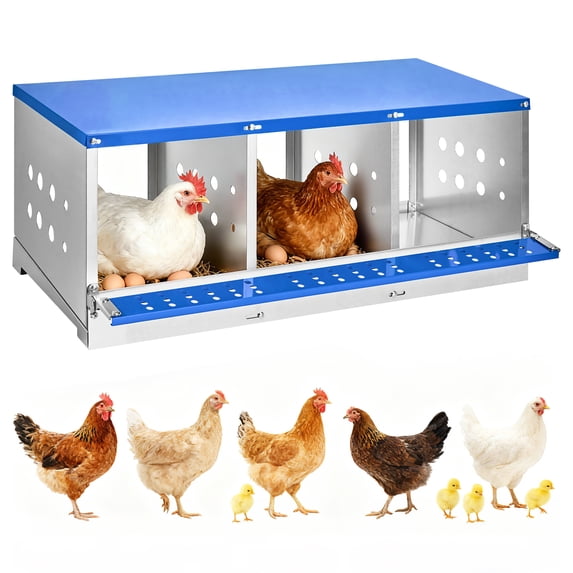 Lumiparty 3-Compartment Galvanized Steel Chicken Nesting Box with Rollaway Design, Blue