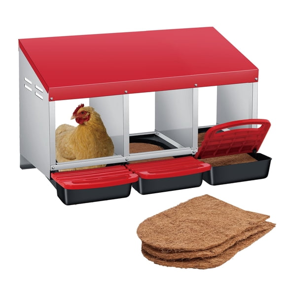 Lumiparty 3-Compartment Roll Away Chicken Nesting Box, Wall Mounted Metal Egg Box, Red