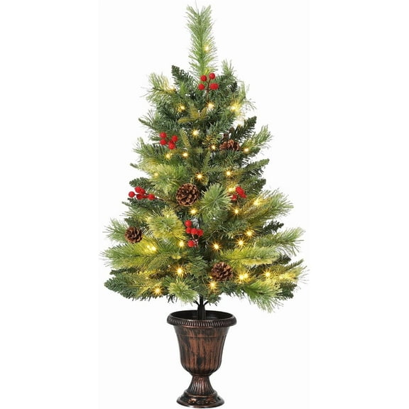 Lumiparty 3 FT Artificial Tabletop Christmas Tree, Mini Xmas Tree with 70 LED Warm Lights for Door Front, Tabletop