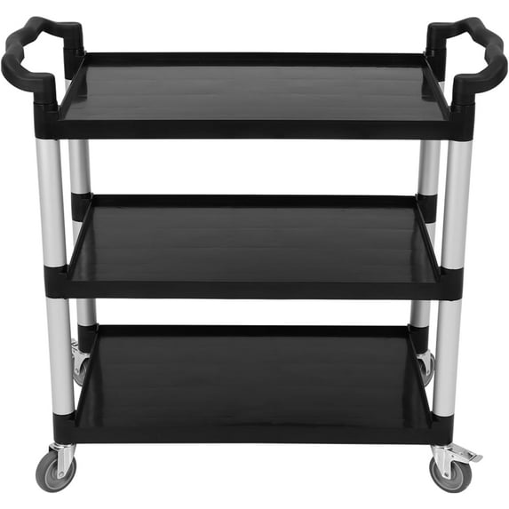 Lumiparty 3 Tier Service Utility Cart, Rolling Utility/Push Cart with Brake Wheel, Heavy Duty Food Service Cart, for Office, Warehouse, Restaurant, 360 lbs Capacity, Black
