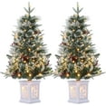 thumbnail image 1 of Lumiparty 3FT Artificial Christmas Tree 2 PCS, Xmas Desktop Tree with 78 Warm White 8 Mode Lights & Snowman Light Box Base for Holiday Decor, Snowflake Base, 1 of 7