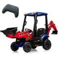 thumbnail image 1 of Lumiparty 4 in 1 Ride on Excavator & Bulldozer, 12V Kids Electric Vehicle, Front Loader, Digger, Horn, Adjustable Seat, Excavator Ride on Car Toy, Red & Blue, 1 of 7