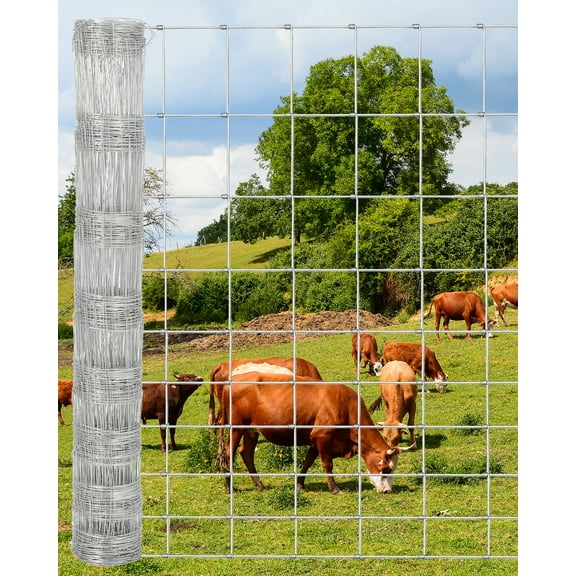 Lumiparty 5ft x 328ft Heavy Duty Galvanized Wire Cattle Fence, Chain Link Fence for Hog, Goat, Sheep & Deer, for Yard Protection, Livestock & Goat Fencing