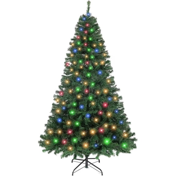 Lumiparty 6.5FT Pre-Lit Artificial Christmas Tree, Xmas Tree with 350 Warm White & Colored Change Lights, 8 Lighting Modes and 1068 Branch Tips, Easy to Assemble for Holiday Party Decoration