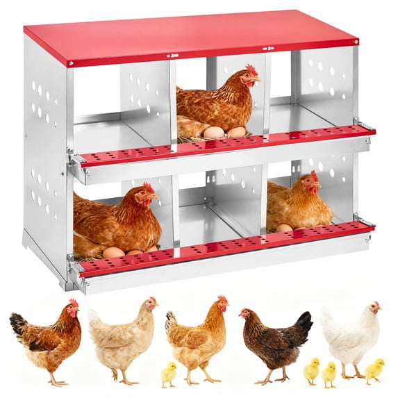Lumiparty 6-Compartment Galvanized Steel Chicken Nesting Box with Rollaway Design, Red