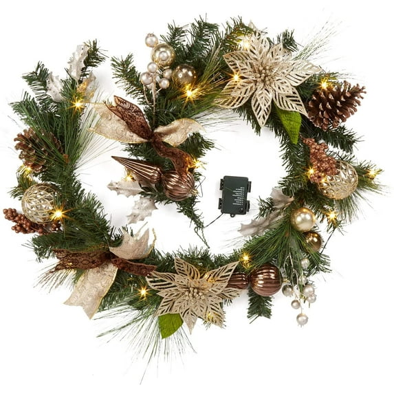 Lumiparty 6 Ft Pre-Lit Christmas Garland with 20 Led Lights, Xmas Garland, Battery Operated Garland with Timer for Mantle Staircase Table Decoration, Coffee