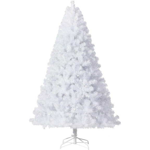 Lumiparty 6Ft Prelit Christmas Tree, with 250 Warm White LED Lights & Sturdy Stand, White Tinsel Xmas Decorations for Homes Offices, Parties, White