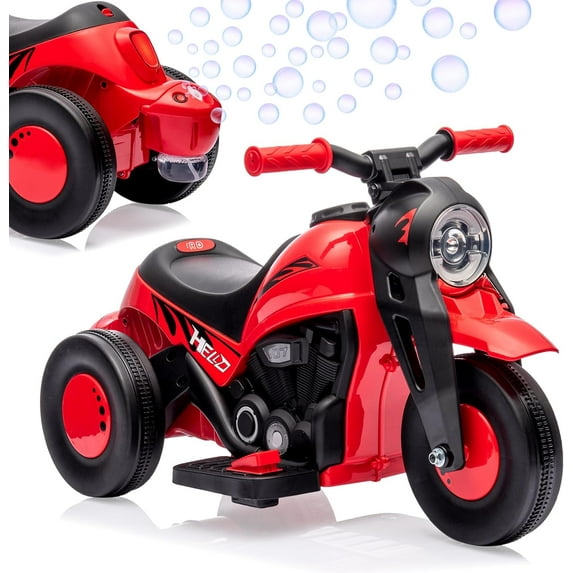 Lumiparty 6V Bubble Motorcycle Ride on Toy Car for Kids, with Music, LED Headlights, Forward/Reserve, Pedal, 3 Wheels Ride on Motorbike for Kids 3-8, Red