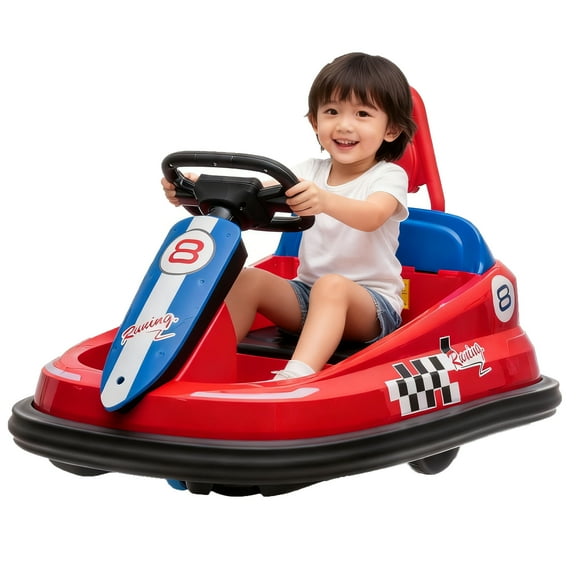 Lumiparty 6V Bumper Car for Toddlers 2-6, Electric Bumper Vehicle Ride-on Toy Car with 360° Spin, LED Lights, Music & Dual 15w Motors - Fun Ride on Car for Kids, Red