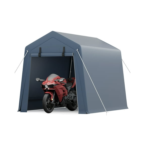 Lumiparty 6x8 FT Motorcycle Carport Shelter, Waterproof Outdoor Storage Tent with Galvanized Steel Frame & PE Cover, Gray