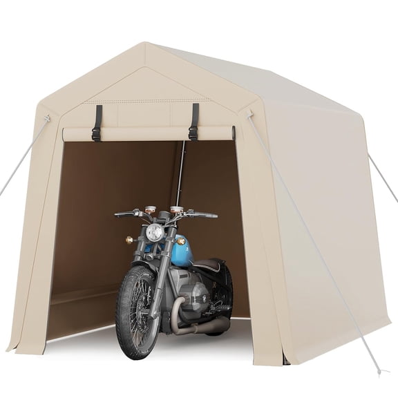 Lumiparty 6x8 FT Portable Outdoor Storage Shed, Waterproof Shelter with Roll-Up Zipper Door, UV Resistant Garage Tent for Motorcycle, Firewood & Tools, Khaki