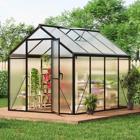 Lumiparty 6x8 ft Polycarbonate Walk-in Greenhouse, Aluminum Frame, Lockable Door, Roof Vent, Outdoor Garden Backyard Patio