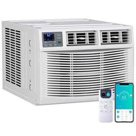 Lumiparty 8,000 BTU Window Air Conditioner with Heat, 4-in-1 Window AC Unit with Cooling, Heating, Dehumidifier & Fan, Remote & App Control for Rooms up to 350 Sq. Ft., White