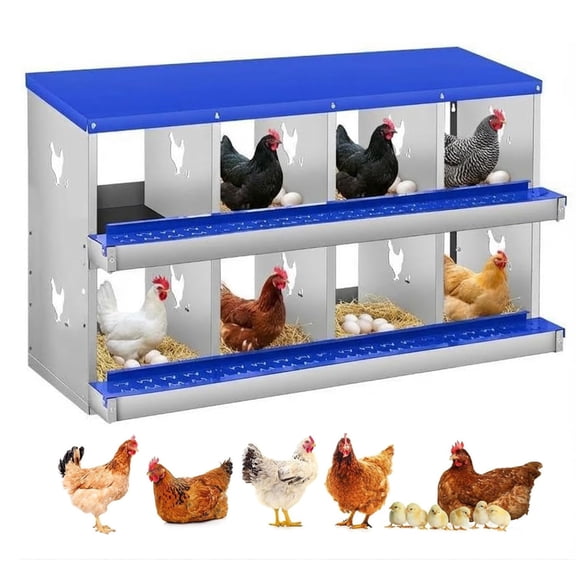 Lumiparty 8 Compartment Chicken Nesting Box, Two-Tier Galvanized Steel Hen Nesting Box with Large Vents, Egg Laying Box for Egg Collection, Blue