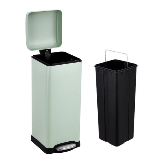 Lumiparty 8 Gallon Kitchen Trash Can, Stainless Steel Garbage Can, Waste Bin with Removable Inner Bucket for Bathroom, Living Room, Office, Green