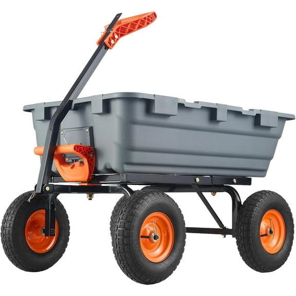 Lumiparty 800 lbs Poly Garden Dump Truck Cart,Heavy-Duty Wheelbarrow with 10" Tires, 180° Rotating Handle, Steel Frame, and Quick Release System, Gray