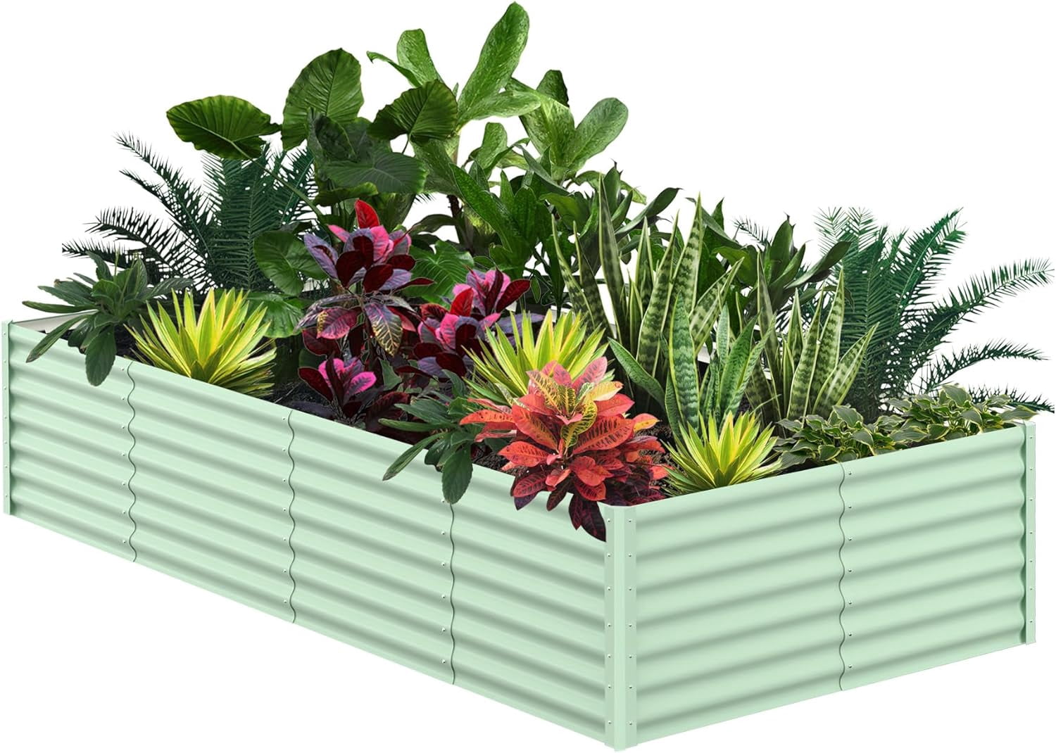 Lumiparty 8x4x2ft Metal Galvanized Raised Garden Bed, Ground Planter Box for Outdoor Vegetables Flowers, Green