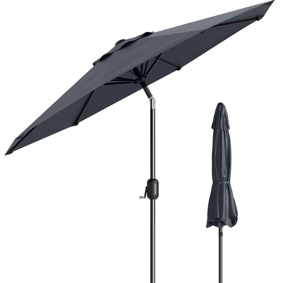 Lumiparty 9FT Patio Market Umbrella with Crank Handle, Outdoor Table Octagon Umbrella with 8 Steel Ribs for Yard Poolside Deck, Gray