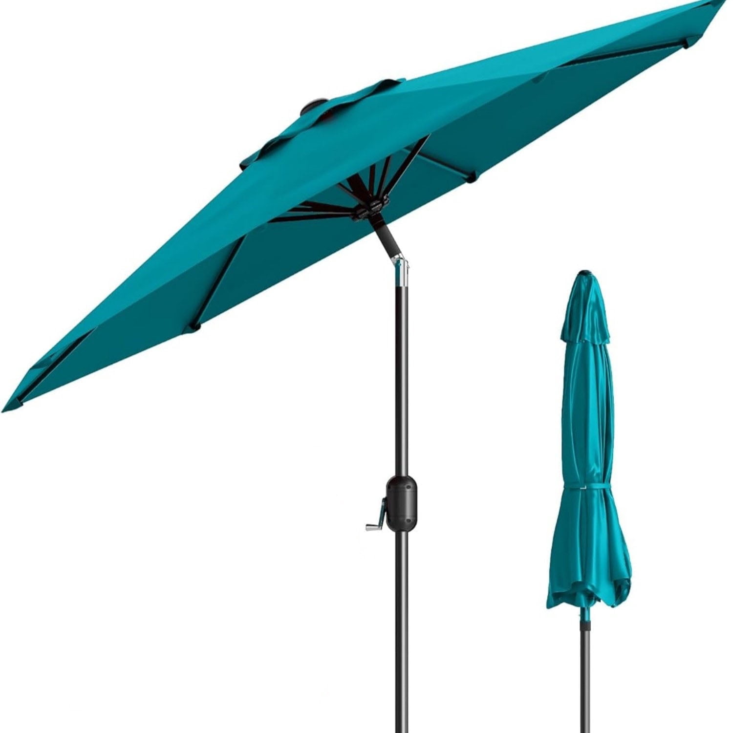 Memoryfield 9FT Patio Market Umbrella with Crank Handle, Outdoor Table Octagon Umbrella with 8 Steel Ribs for Yard Poolside Deck, Turquoise Blue